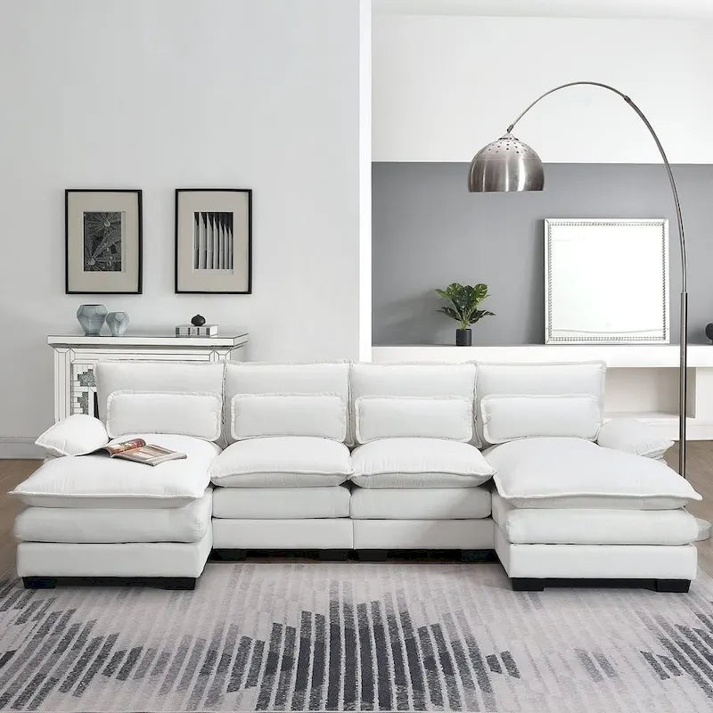 Canapé d'angle modulable 6 places en U blanc/gris/vert/bleu/noir