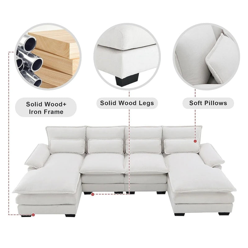 Canapé d'angle modulable 6 places en U blanc/gris/vert/bleu/noir