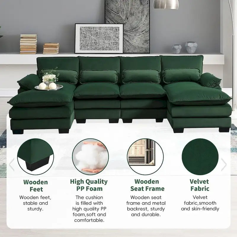 Canapé d'angle modulable 6 places en U blanc/gris/vert/bleu/noir