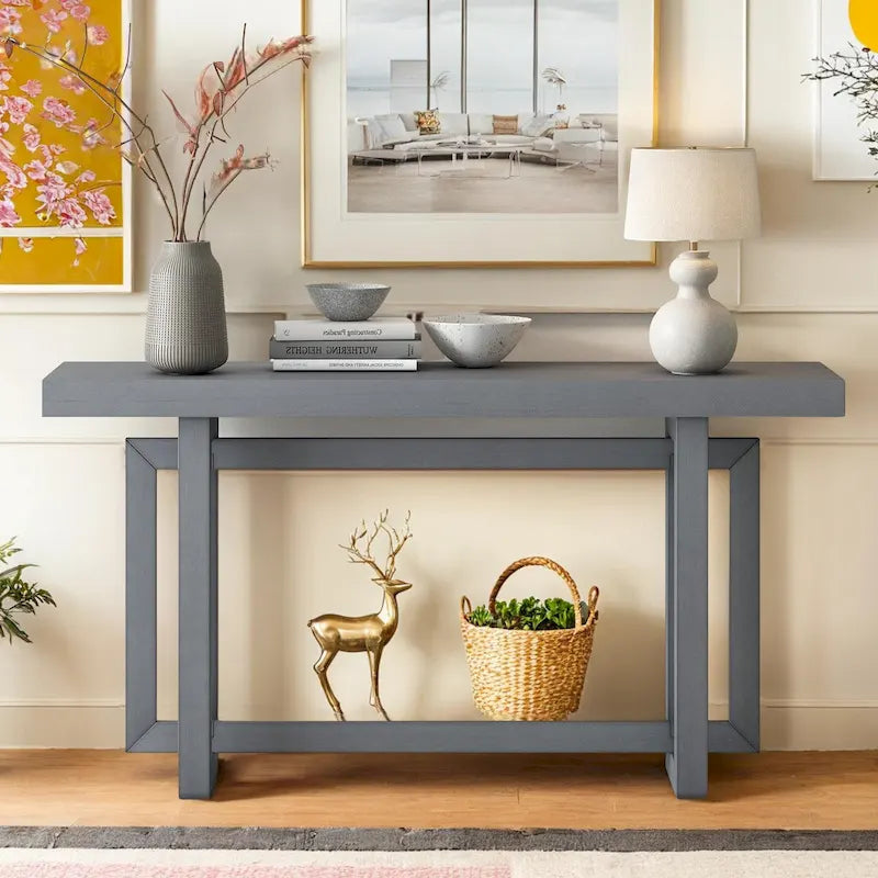 Console de style industriel, plateau MDF et pin, bleu marine / gris foncé / blanc, 1 personne