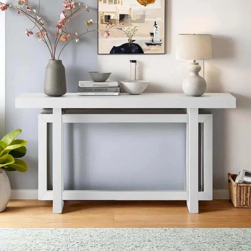 Console de style industriel, plateau MDF et pin, bleu marine / gris foncé / blanc, 1 personne