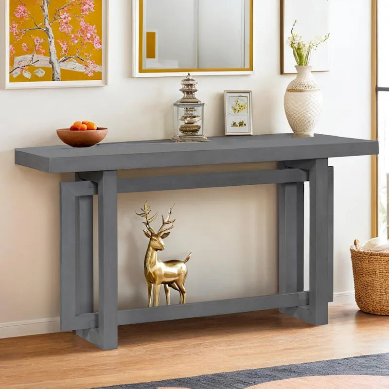 Console de style industriel, plateau MDF et pin, bleu marine / gris foncé / blanc, 1 personne