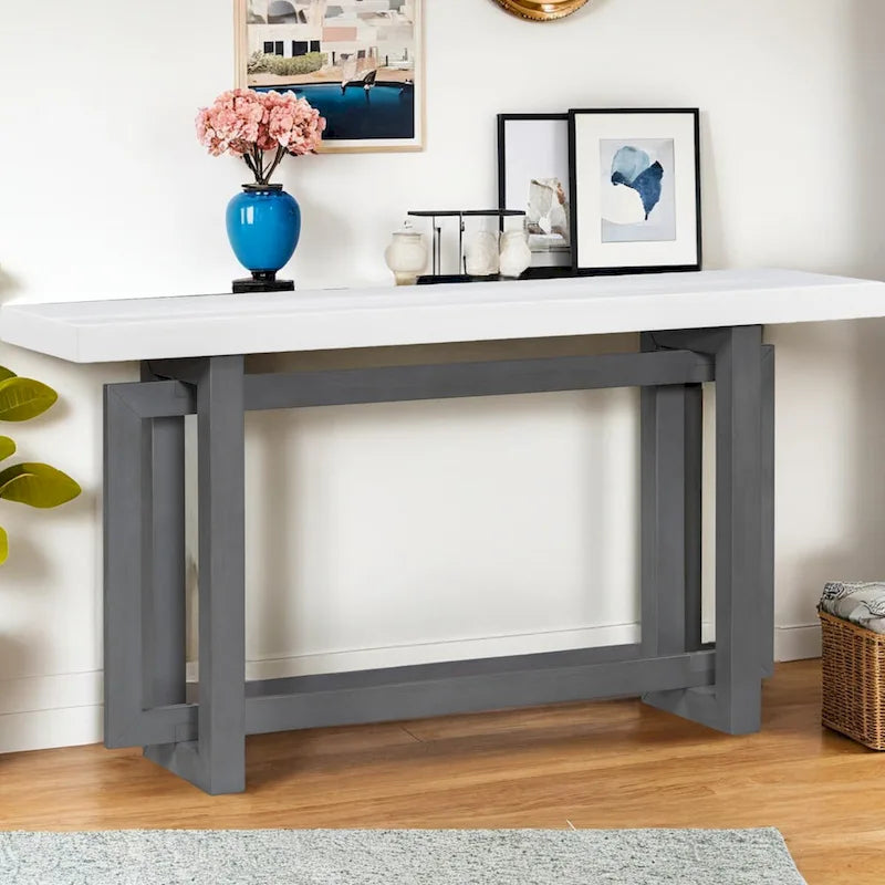 Console de style industriel, plateau MDF et pin, bleu marine / gris foncé / blanc, 1 personne