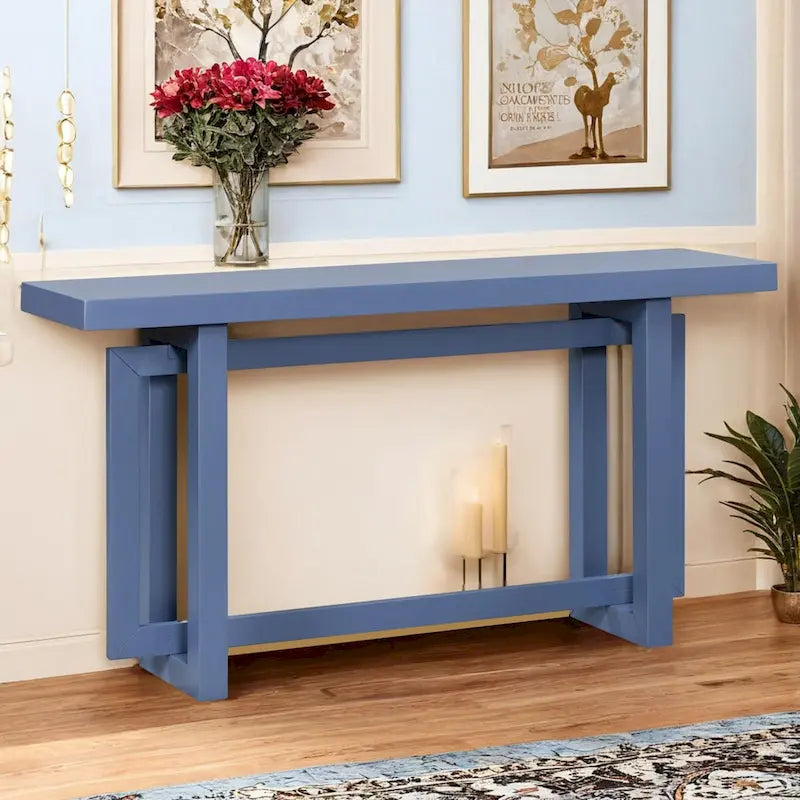 Console de style industriel, plateau MDF et pin, bleu marine / gris foncé / blanc, 1 personne