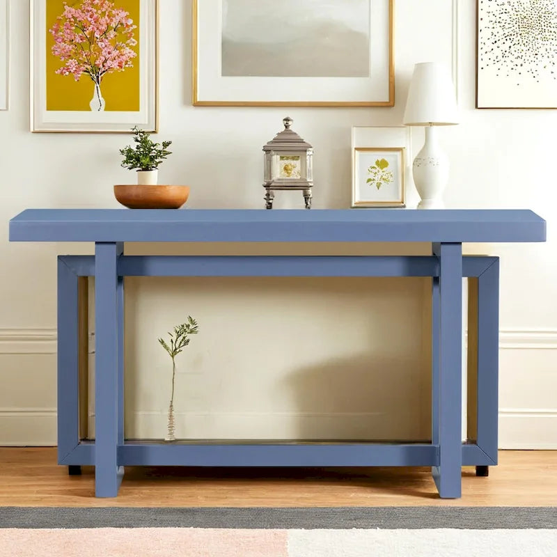 Console de style industriel, plateau MDF et pin, bleu marine / gris foncé / blanc, 1 personne