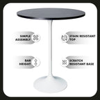 Table à manger ronde LeisureMod Verve 27 avec plateau en bois MDF et base en acier blanc pour cuisine et salle à manger
