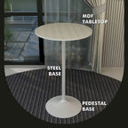 Table à manger ronde LeisureMod Verve 27 avec plateau en bois MDF et base en acier blanc pour cuisine et salle à manger