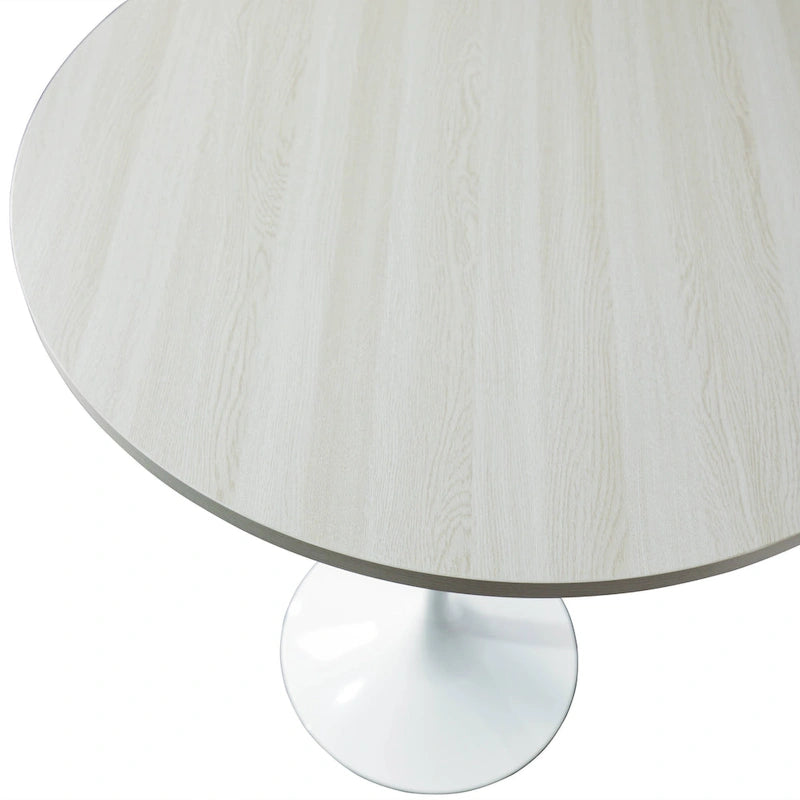 Table à manger ronde LeisureMod Verve 27 avec plateau en bois MDF et base en acier blanc pour cuisine et salle à manger