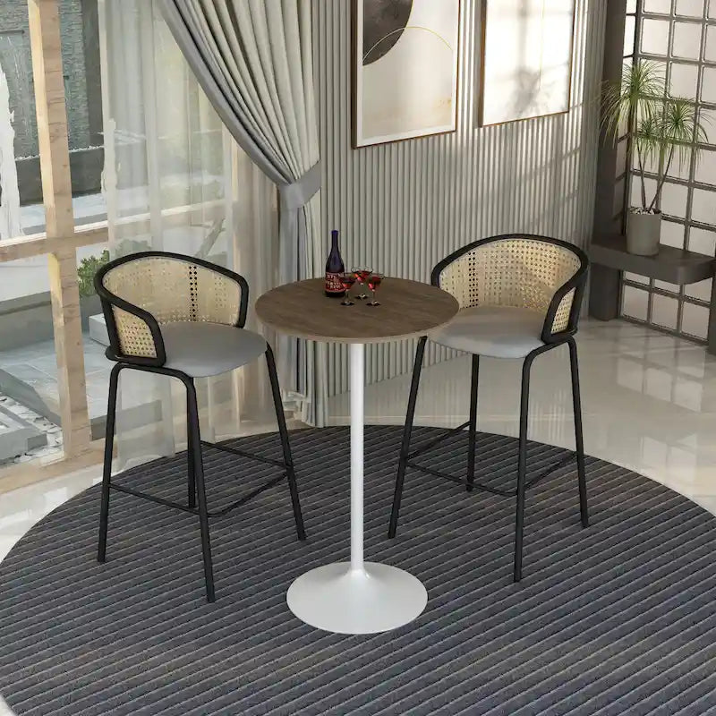 Table à manger ronde LeisureMod Verve 27 avec plateau en bois MDF et base en acier blanc pour cuisine et salle à manger