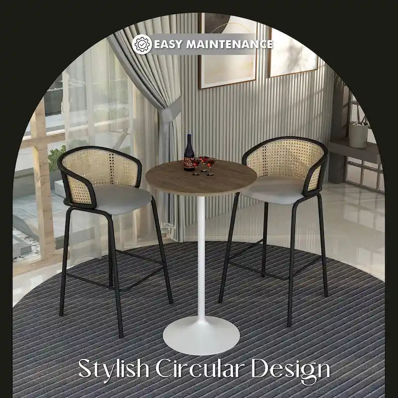 Table à manger ronde LeisureMod Verve 27 avec plateau en bois MDF et base en acier blanc pour cuisine et salle à manger