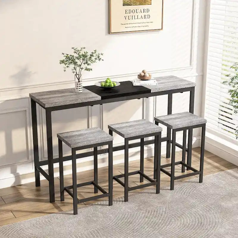 Ensemble table de bar et 2 tabourets bicolore gris/marron