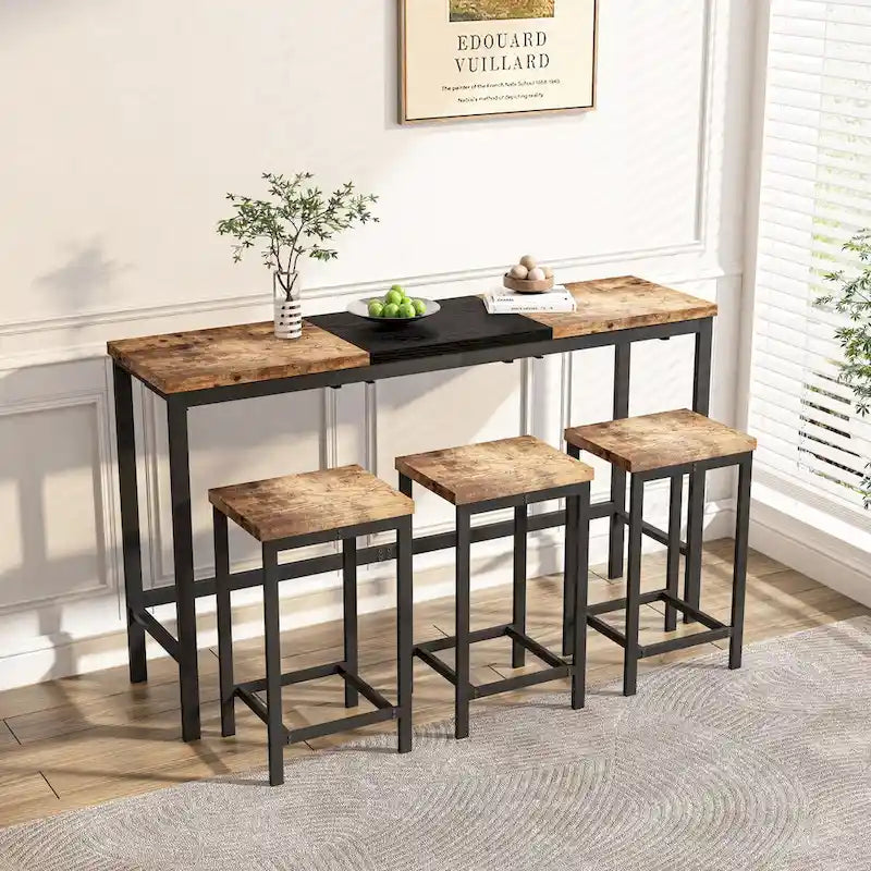 Ensemble table de bar et 2 tabourets bicolore gris/marron