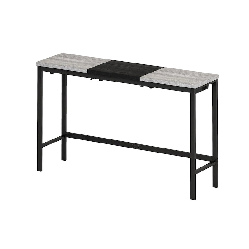 Ensemble table de bar et 2 tabourets bicolore gris/marron
