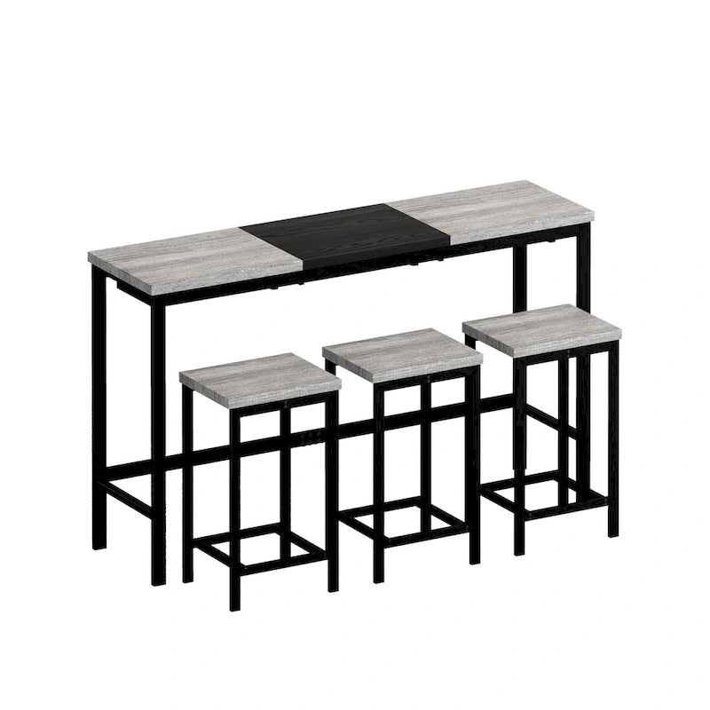 Ensemble table de bar et 2 tabourets bicolore gris/marron