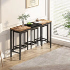 Ensemble table de bar et 2 tabourets bicolore gris/marron