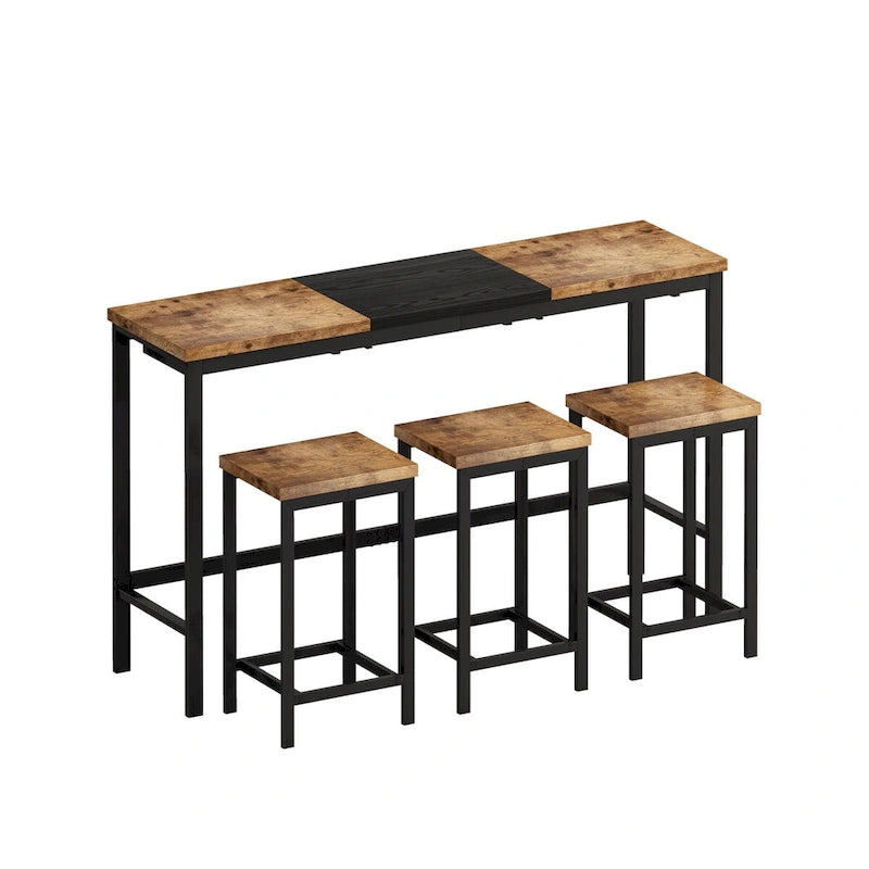Ensemble table de bar et 2 tabourets bicolore gris/marron