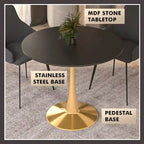 Table à manger ronde 4 places noire / blanche / marbrée avec pied central