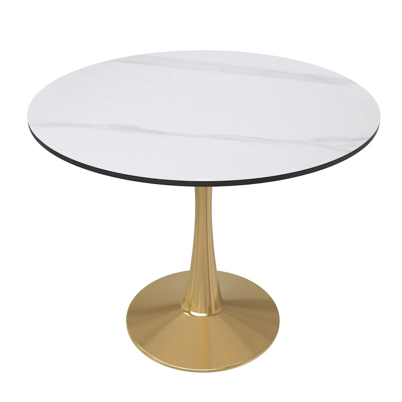 Table à manger ronde 4 places noire / blanche / marbrée avec pied central