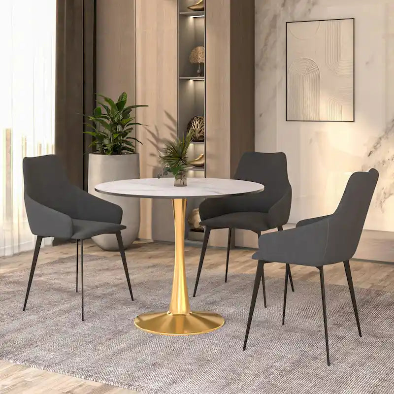 Table à manger ronde 4 places noire / blanche / marbrée avec pied central