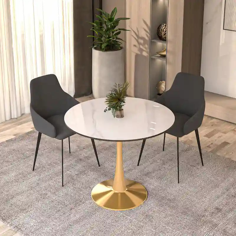 Table à manger ronde 4 places noire / blanche / marbrée avec pied central