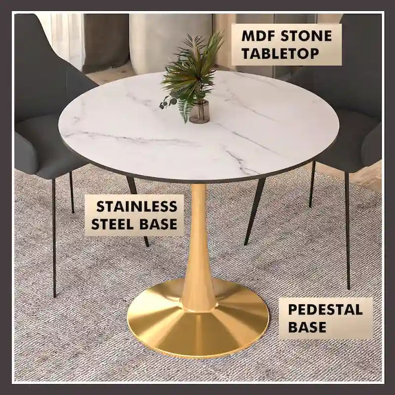 Table à manger ronde 4 places noire / blanche / marbrée avec pied central