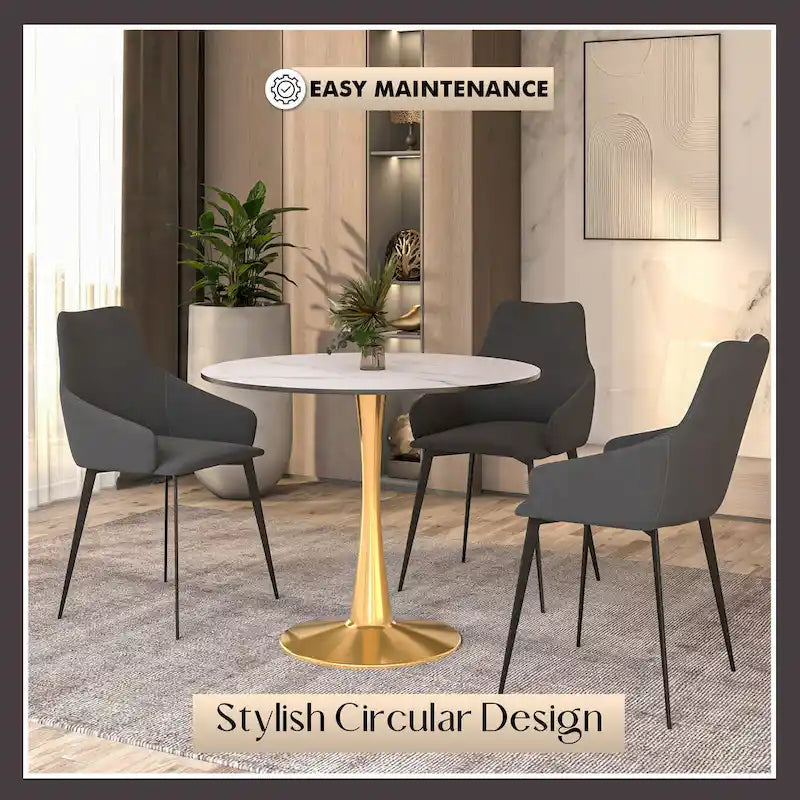 Table à manger ronde 4 places noire / blanche / marbrée avec pied central