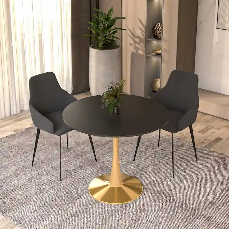 Table à manger ronde 4 places noire / blanche / marbrée avec pied central