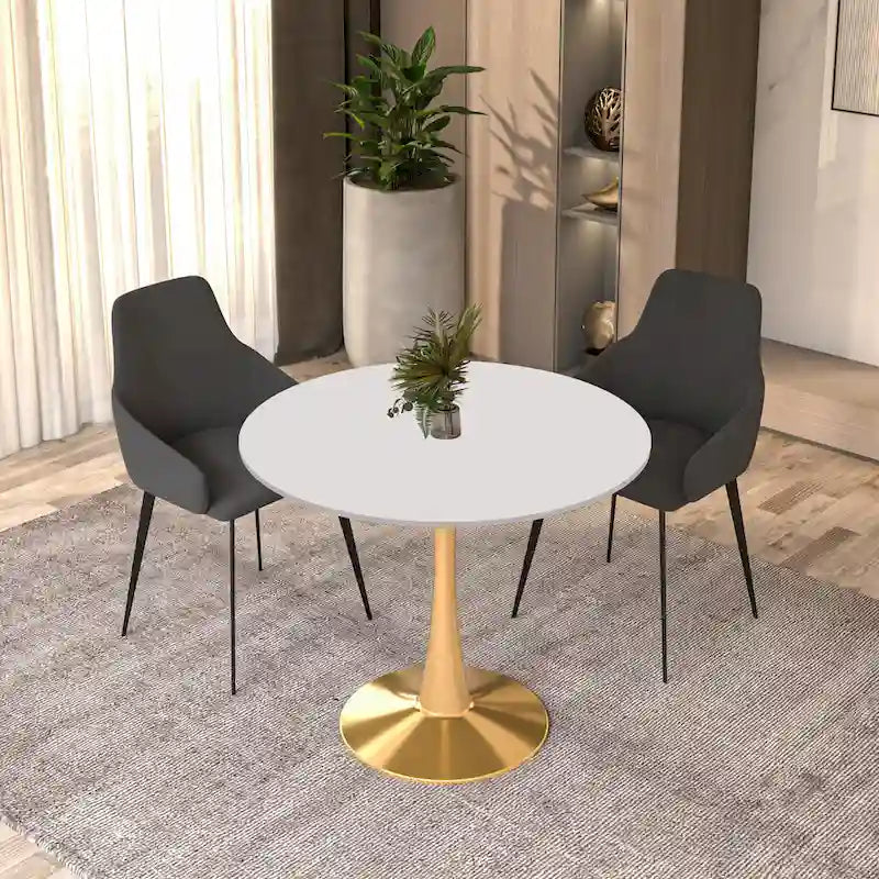 Table à manger ronde 4 places noire / blanche / marbrée avec pied central