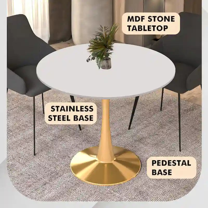 Table à manger ronde 4 places noire / blanche / marbrée avec pied central
