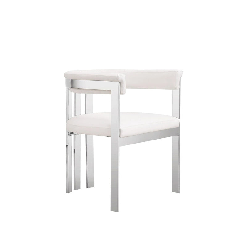 Chaise de salle à manger en cuir vegan blanc, structure en acier chromé, siège individuel