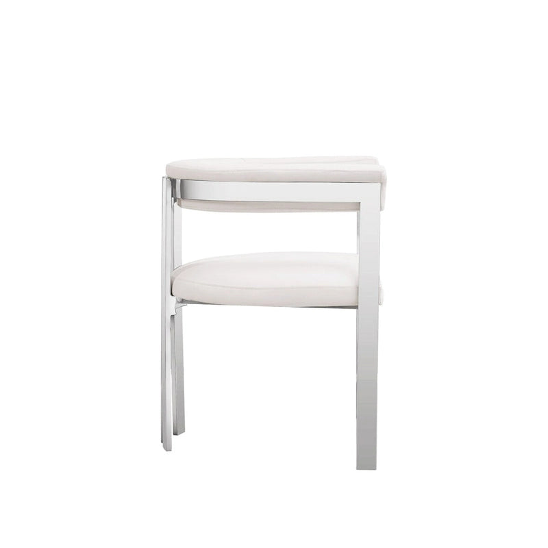 Chaise de salle à manger en cuir vegan blanc, structure en acier chromé, siège individuel