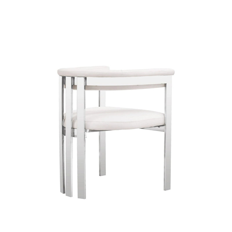 Chaise de salle à manger en cuir vegan blanc, structure en acier chromé, siège individuel