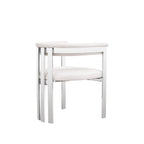 Chaise de salle à manger en cuir vegan blanc, structure en acier chromé, siège individuel