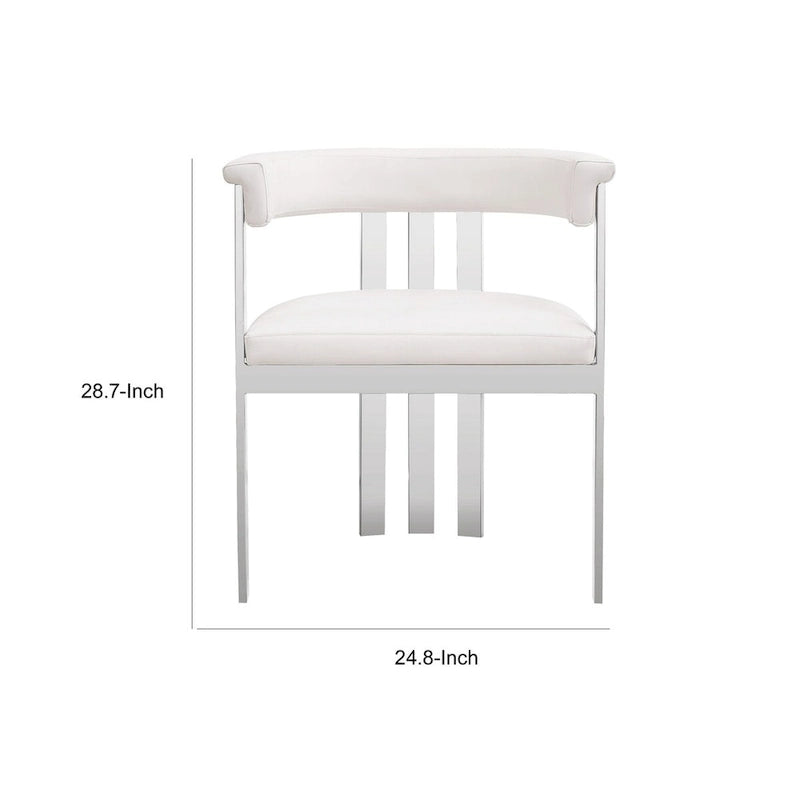 Chaise de salle à manger en cuir vegan blanc, structure en acier chromé, siège individuel