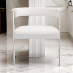Chaise de salle à manger en cuir vegan blanc, structure en acier chromé, siège individuel