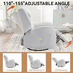 Fauteuil inclinable électrique pivotant et à bascule avec coussin de soutien lombaire et cervical, ports USB et Type-C